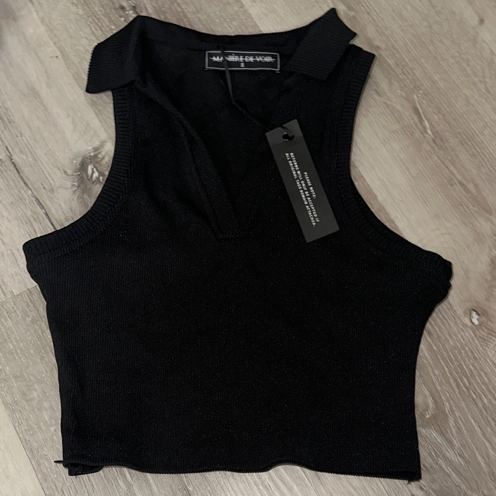 Manière De Voir ribbed polo crop top
